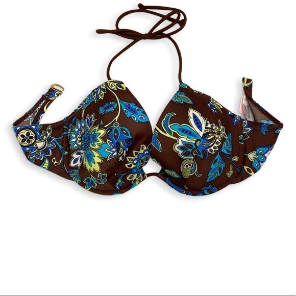Victoria's Secret Other - Victorias Secret Floral Bikini Top size 36C Brown Teal
